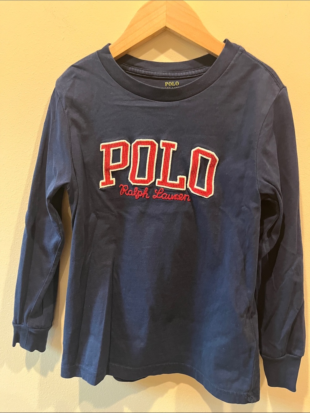 Polo by Ralph Lauren Navy Long-Sleeve Logo Shirt with Red & White Embroidery